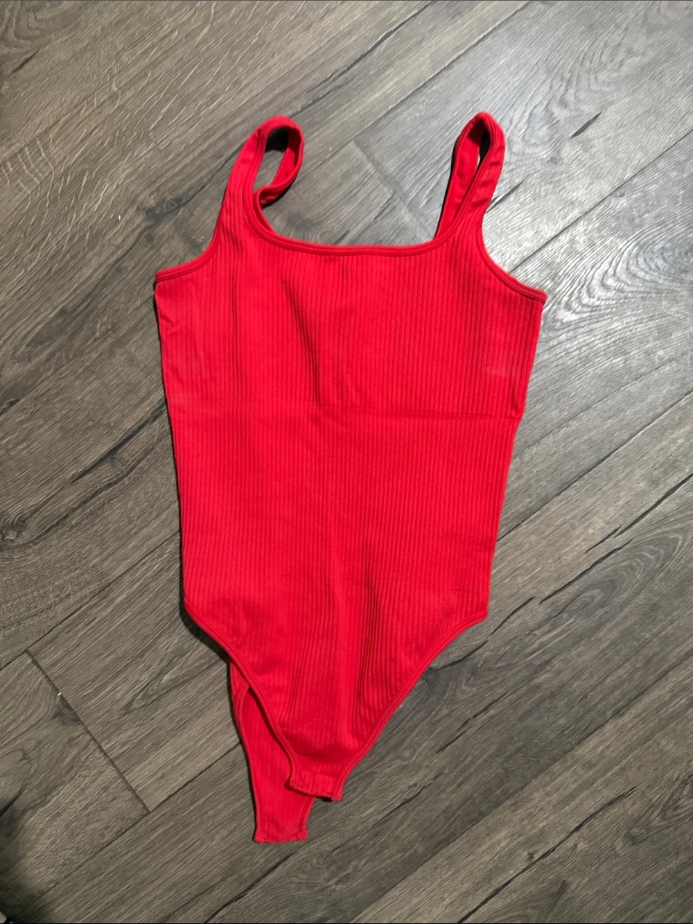 Ribbed Red Tank Bodysuit for Women